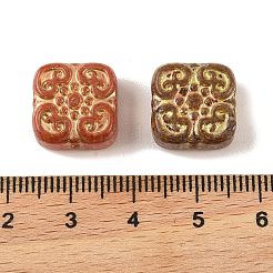 ペイントガラスビーズを焼く  ライン入り  ミックスカラー  正方形  13.5x13.5x6.5mm  穴：1.2mm&nbsp;DGLA-G004-01D