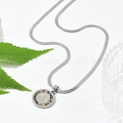 Мужские ожерелья в виде змейки из нержавеющей стали 201 с плоским круглым кулоном NJEW-S387-04P