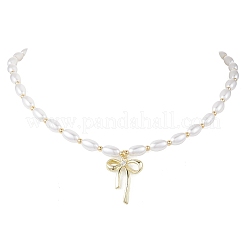 Сплав кристалл горный хрусталь бант кулон пластиковый искусственный жемчуг овальные бусины ожерелья для женщин NJEW-JN05368