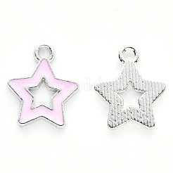 合金エナメルチャーム  スター  プラチナ  ピンク  16x14x2mm  穴：1.6mm&nbsp;ENAM-S121-027B-P