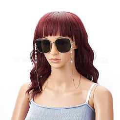 真鍮バーリンク眼鏡チェーン  シェルパール＆ガラスビーズ付き  304ステンレス鋼の金具  ゴム製ループの端  ゴールドカラー  カラフル  29.33インチ（74.5cm）&nbsp;AJEW-TA00002