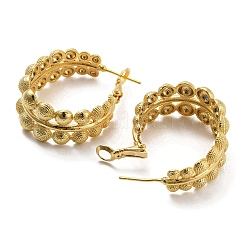 女性用真鍮ハーフラウンドビーズ厚いフープピアス  ゴールドカラー  35x14x26mm&nbsp;EJEW-D067-03G