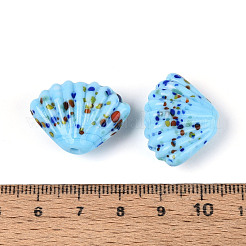 手作りランプワークビーズ連売り  シェル形状  ライトスカイブルー  17~20x23~26x10~11mm  穴：1~1.5mm  20.47~21.26''（52~54センチメートル）&nbsp;X1-LAMP-T026-03C
