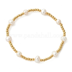 Elastische Armbänder aus Messing und natürlichen Süßwasserzuchtperlen für Damen&nbsp;BJEW-JB13736