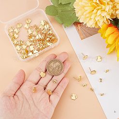 201ステンレススチール製フラワースタッドピアス金具（穴付き）50個、304ステンレススチール製ピン＆イヤーナット  24KGP本金メッキ  10x9mm  穴：1.6mm  ピン：0.8mm&nbsp;STAS-UN0047-02