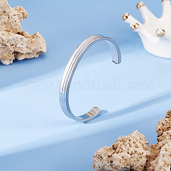 1шт. рифленый открытый браслет-манжета из нержавеющей стали для женщин BJEW-UN0001-42P