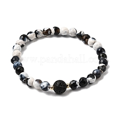 Pulsera elástica de roca de lava y ágata crepitante de fuego natural&nbsp;BJEW-JB08362