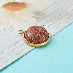 手作りの天然および合成宝石用原石のペンダント  金色の304ステンレススチールセッティング  半円  16.8x14x6.5mm  穴：1.8mm&nbsp;PALLOY-JF00792