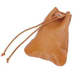 革製小銭入れ1個  ワックスコード紐付きコインウォレット  台形  キャメル  11.7x9.5x0.7cm&nbsp;ABAG-BBC0001-35B