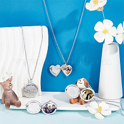 6 шт. 3 стиля сердце и плоская круглая и цветок нержавеющая сталь 304 фото медальон ожерелье комплект с цепочками для женщин NJEW-UN0001-37