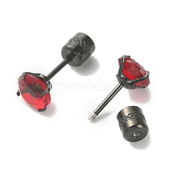 キュービックジルコニア ダイヤモンド スタッドピアス  女性用ガンメタルステンレスジュエリー  レッド  6mm  ピン：0.9mm&nbsp;EJEW-TAC0015-20B-01