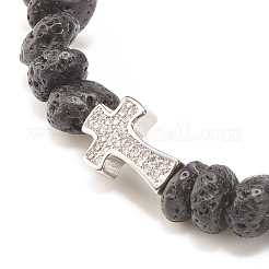 Bracciale elasticizzato con perline in pietra lavica naturale&nbsp;BJEW-JB08294-04