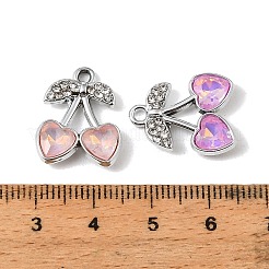 合金ラインストーンペンダント  さくらんぼのチャーム  ガラスと  UVメッキ  ミックスカラー  プラチナ  18.7x15x4mm  穴：1.8mm&nbsp;FIND-K032-06P