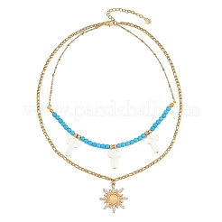 Подвеска в виде солнца из натуральной пресноводной ракушки и сплава стекла NJEW-JN05469-04