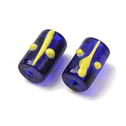 手作りのでこぼこランプワークビーズ  ドットのある列  ブルー  15x11.5~12mm  穴：1.8mm&nbsp;LA-CBAEC7C-01B