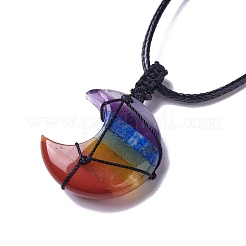 Регулируемое ожерелье с подвеской в виде луны из натуральных смешанных драгоценных камней NJEW-B086-02M