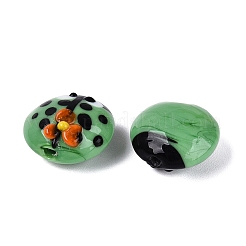 手作りランプワークビーズ  てんとう虫と花  ミディアムシーグリーン  15.5~16.5x9~11mm  穴：1.4~1.8mm&nbsp;LA-N050-05G