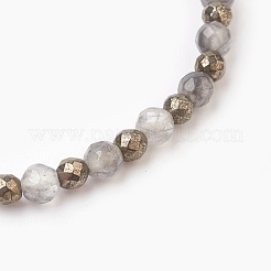 天然雲クォーツ＆パイライトビーズストレッチブレスレット  ラウンド  多面カット  2-1/8インチ（5.4cm）&nbsp;X-BJEW-JB03884