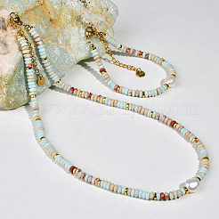 Комплекты ожерелий и браслетов из бисера в форме ронделла из натурального камня шоушань WG98AF4-01