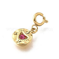 Плоская круглая подвеска с сердцем из нержавеющей стали 304 со стразами STAS-H202-11G