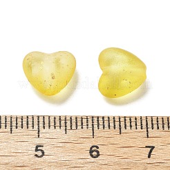 つや消し透明なアクリルビーズ  ハート  金箔とグリッタービーズ付き  きいろ  9x10x5.5mm  穴：1.6mm&nbsp;X1-OACR-F013-09