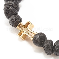 Bracciale elasticizzato con perline in pietra lavica naturale&nbsp;BJEW-JB08294-02