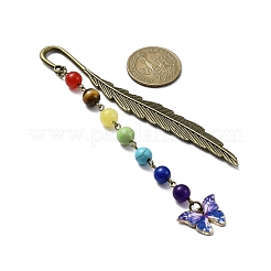 Marque-page pendentif en émail en alliage papillon avec perle de pierre précieuse chakra&nbsp;AJEW-JK00253-03