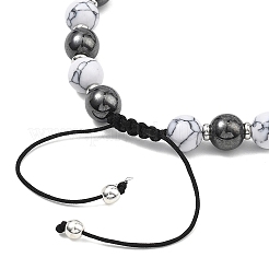Braccialetti regolabili in howlite sintetica e ematite sintetica non magnetica con perline intrecciate rotonde per donne e uomini&nbsp;BJEW-JB13588