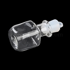 クリアガラスのウィッシングボトルペンダント  プラスチックシールプラグ付き  スクエアチャーム  36x14.5x14.5mm  穴：2mm&nbsp;GLAA-A010-01F