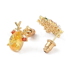 Рождественские асимметричные серьги-гвоздики из латуни со снежинками и оленями для женщин EJEW-M257-02G