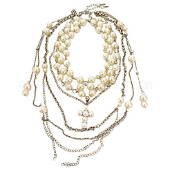 2шт крест сплав и пластиковый искусственный жемчуг кулон многослойные ожерелья для женщин FS-WG87448-01