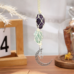 Мешочек с подвеской-самородками из натурального аметиста и зеленого авантюрина&nbsp;HJEW-WH20002-03C