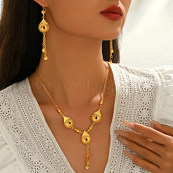 Ohrringe und Halsketten-Sets mit bunten Zirkonia-Quasten in Tropfenform aus Messing im Mikropavé-Stil für Damen&nbsp;JU2264