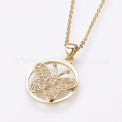 Colliers en laiton avec pendentif avec zircone cubique de micro pave&nbsp;NJEW-E111-82G