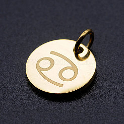 ステンレススチールチャーム201個  十二星座  丸カン付き  フラットラウンド  蟹座  12x1mm  穴：3.5mm&nbsp;STAS-T049-T644-4G
