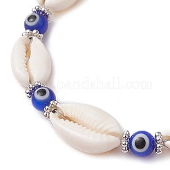 4шт 4-цветные браслеты из бусин лэмпворк с ракушками каури и сглаза для женщин BJEW-TA00591