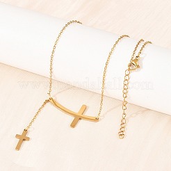 Colliers pendentifs croix latérale en acier inoxydable 304 à caractère religieux&nbsp;NJEW-H093-05G