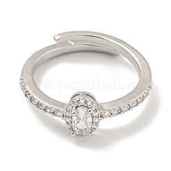 Регулируемые кольца из овальной стойки из латуни с микро-паве и кубическим цирконием для женщин&nbsp;RJEW-F162-03P