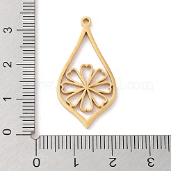 304ステンレスペンダント  レーザー切断  ゴールドカラー  花のチャームが付いた葉  32x16x1mm  穴：1.5mm&nbsp;STAS-G319-01C