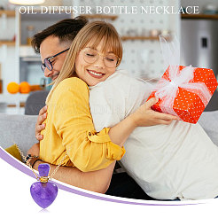 Collana con bottiglia di profumo in ametista naturale a forma di cuore in acciaio inossidabile da 1 pezzo per donna&nbsp;NJEW-CA0001-26B