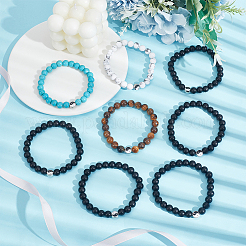 4 комплект из 4-х браслетов из натуральных и синтетических смешанных драгоценных камней и стеклянных круглых бусин&nbsp;BJEW-AN0001-50