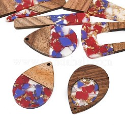 ウォールナット材、透明樹脂、金箔のペンダント  ミックスシェイプチャーム  レッド  36.5~57x7.5~38.5x3~3.5mm  穴：2mm  約14個/セット&nbsp;WD-CBA583A-06