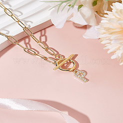 1 collar con colgante de letra de circonita cúbica micropavé de latón y cadena de acero inoxidable 304&nbsp;NJEW-LP0001-36P-G