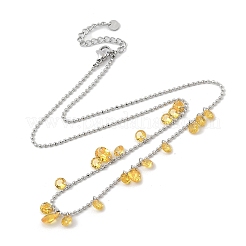 Collane a catena con palline piatte e a goccia in zirconia cubica in acciaio inossidabile 304 per donna&nbsp;NJEW-F328-11P-03