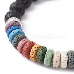 Braccialetti elasticizzati da donna colorati in pietra lavica naturale colorata e perline con strass&nbsp;BJEW-JB09668-01
