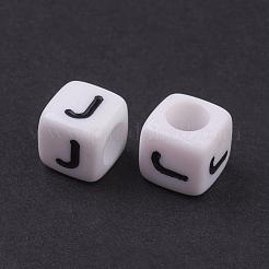 6mm Buchstabe j weiße Buchstaben Acrylwürfel Perlen&nbsp;X-PL37C9308-J