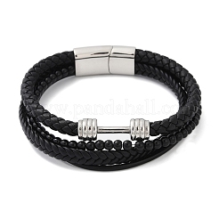 Плетеные черные браслеты из микрофибры и кожи BJEW-D304-03P