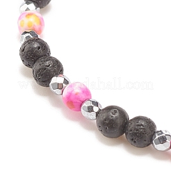 Bracelet extensible en perles de pierres précieuses mélangées naturelles et synthétiques avec croix en zircone cubique transparente pour femme&nbsp;BJEW-JB08247-04