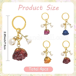 4 pendentif rose en plastique émaillé et alliage&nbsp;KEYC-YW00285