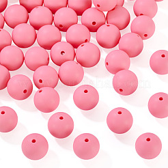 50個の食品グレードの環境に優しいシリコーンビーズ  ラウンド  ショッキングピンク  15mm  穴：2mm&nbsp;SIL-TA0002-89D